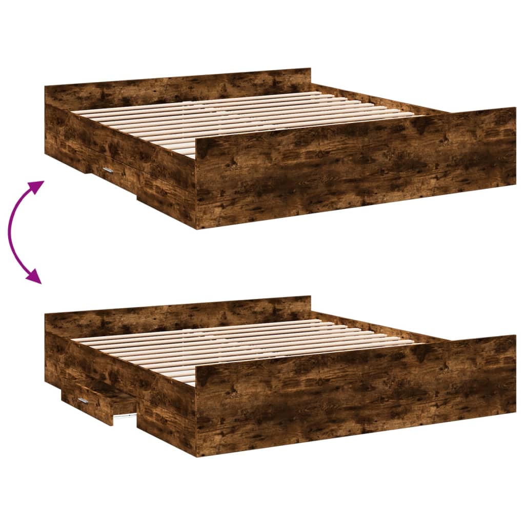 Okvir kreveta s ladicama boja hrasta 200x200 cm