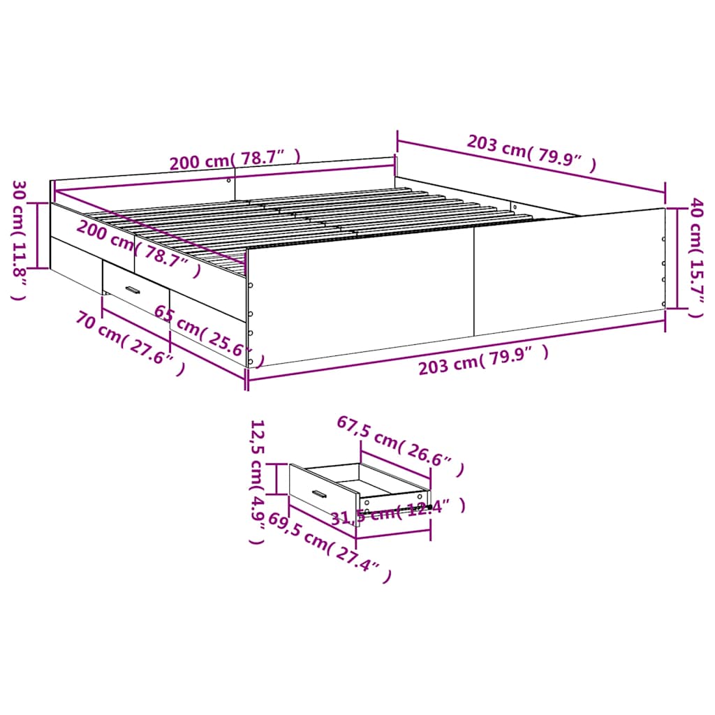 Okvir kreveta s ladicama boja hrasta 200x200 cm