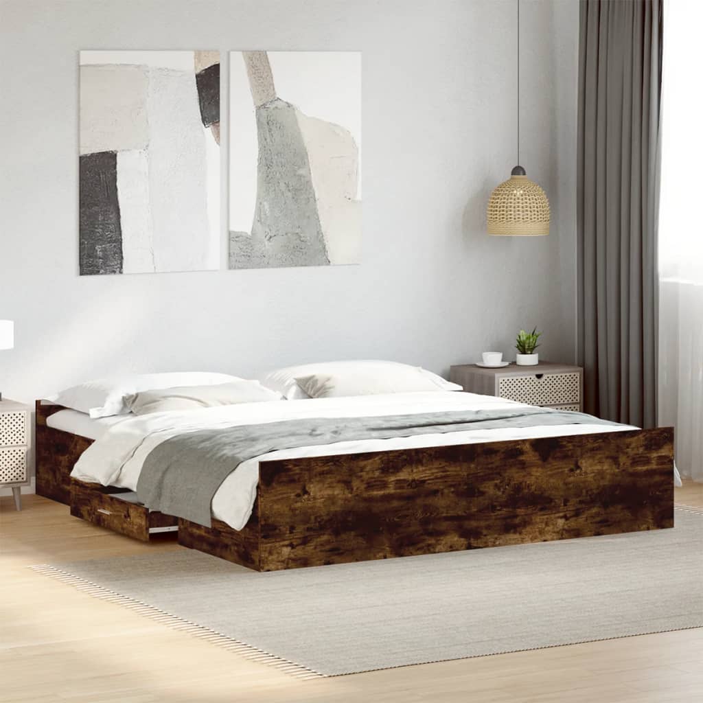 Okvir kreveta s ladicama boja hrasta 200x200 cm