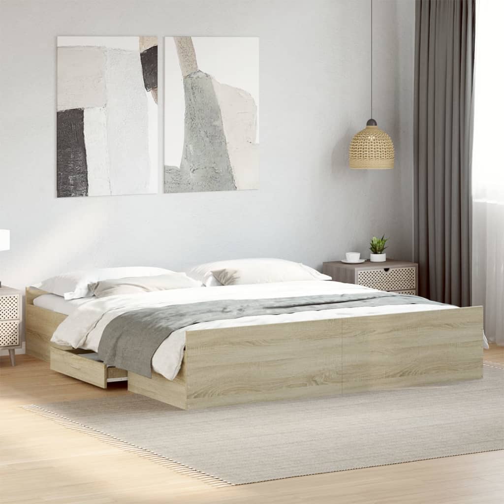 Okvir za krevet s ladicama boja hrasta 180x200 cm