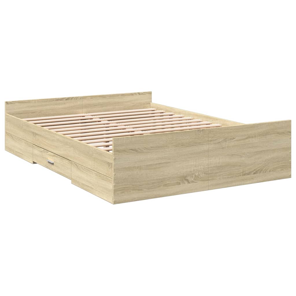 Okvir za krevet s ladicama boja hrasta 135x190 cm drveni