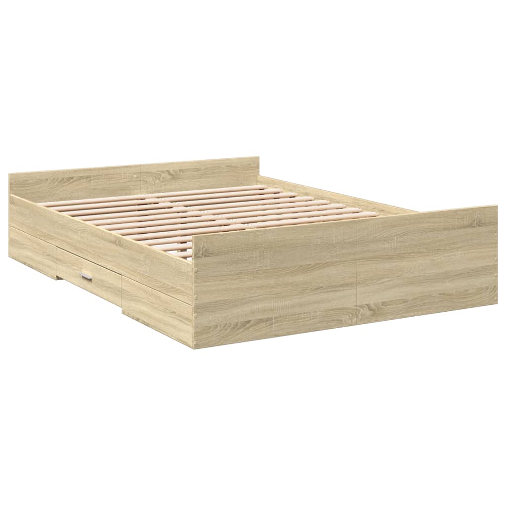 Okvir za krevet s ladicama boja hrasta 135x190 cm drveni