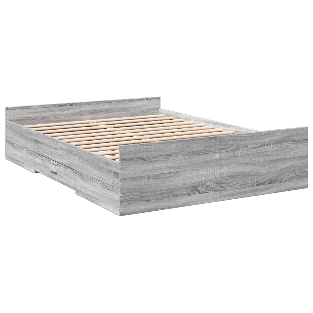 Okvir za krevet s ladicama boja sivog hrasta 135x190 cm