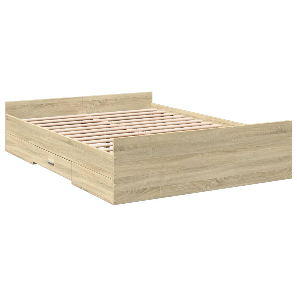 Okvir za krevet s ladicama boja hrasta 120x190 cm drveni