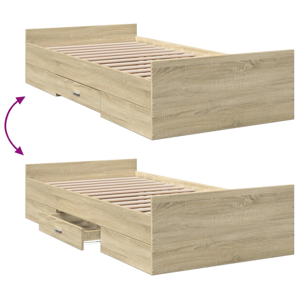 Okvir za krevet s ladicama boja hrasta 90x200 cm