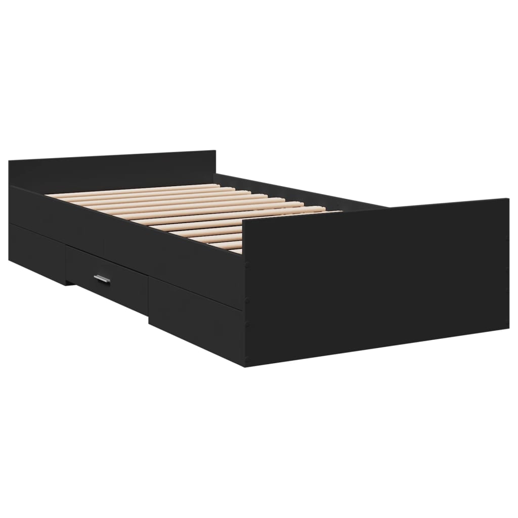 Okvir kreveta s ladicama crni 75 x 190 cm konstruirano drvo