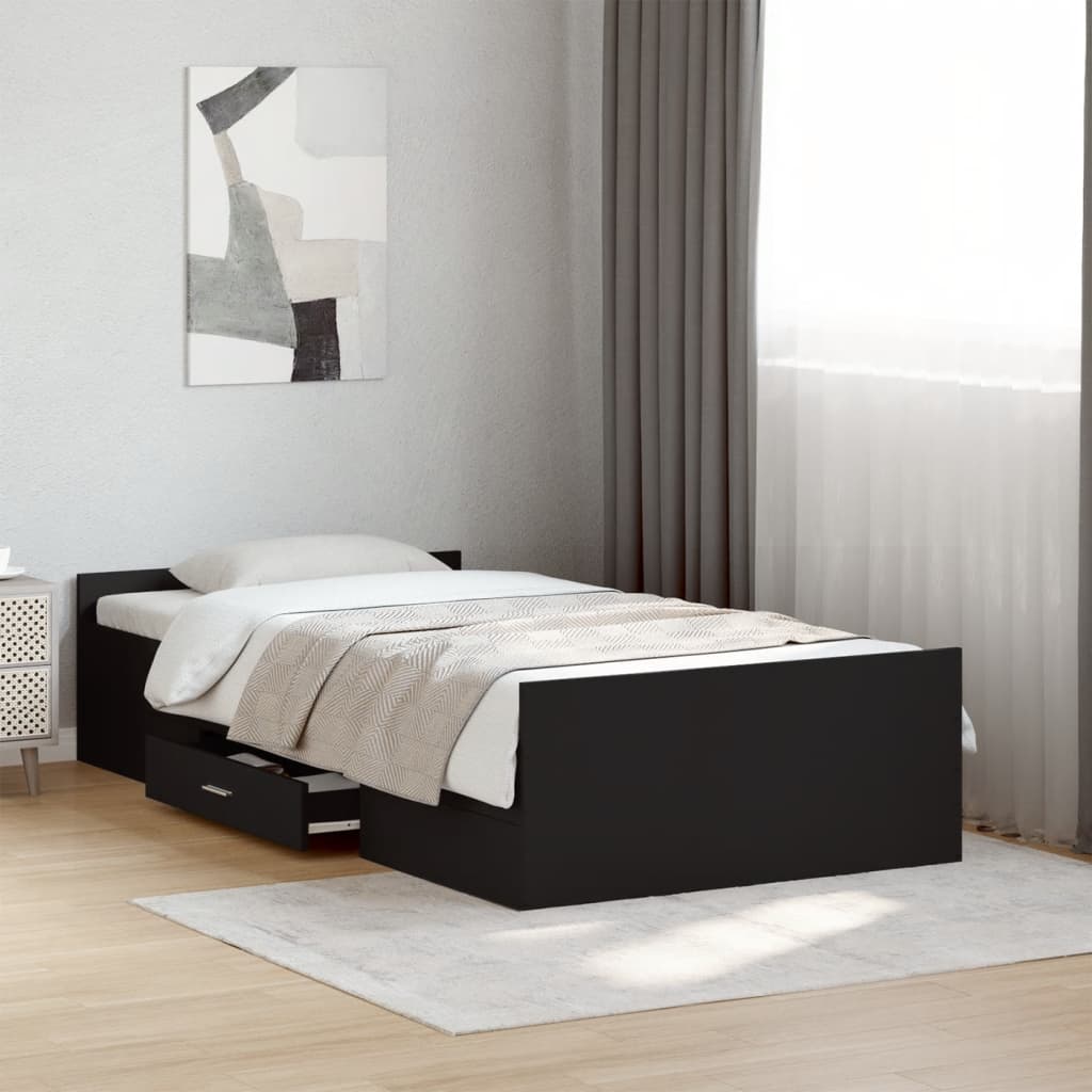 Okvir kreveta s ladicama crni 75 x 190 cm konstruirano drvo