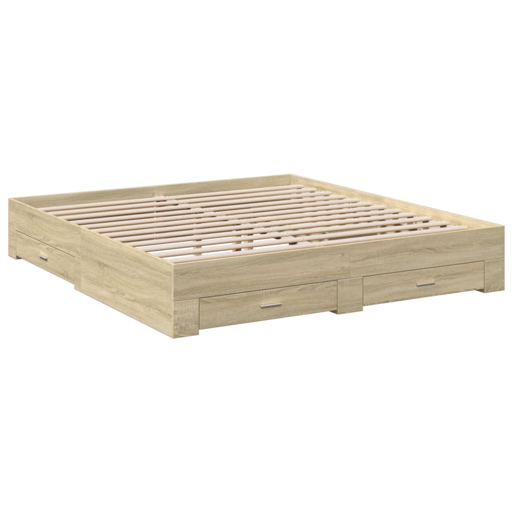 Okvir za krevet s ladicama boja hrasta 200x200 cm drveni