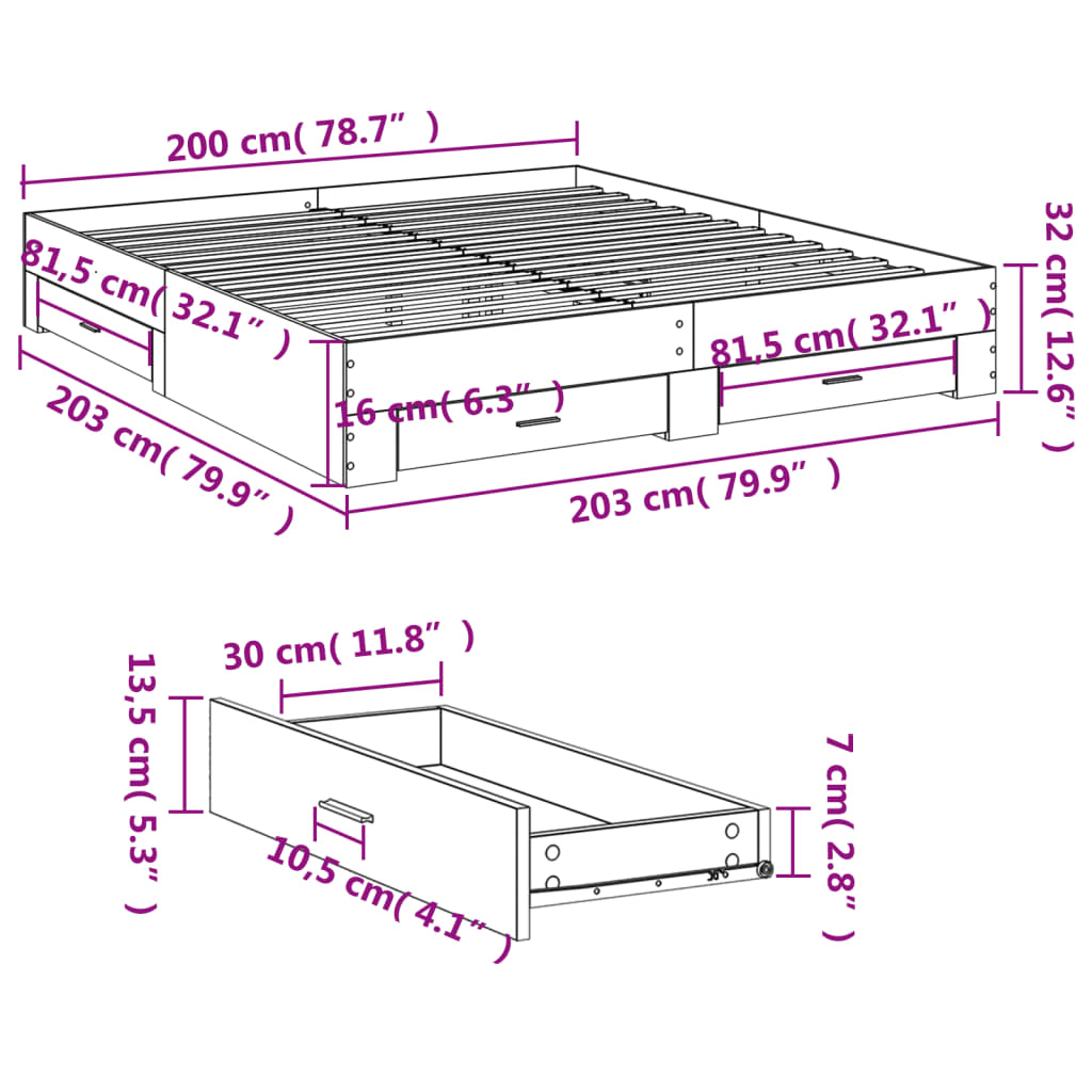 Okvir za krevet s ladicama boja hrasta 200x200 cm drveni