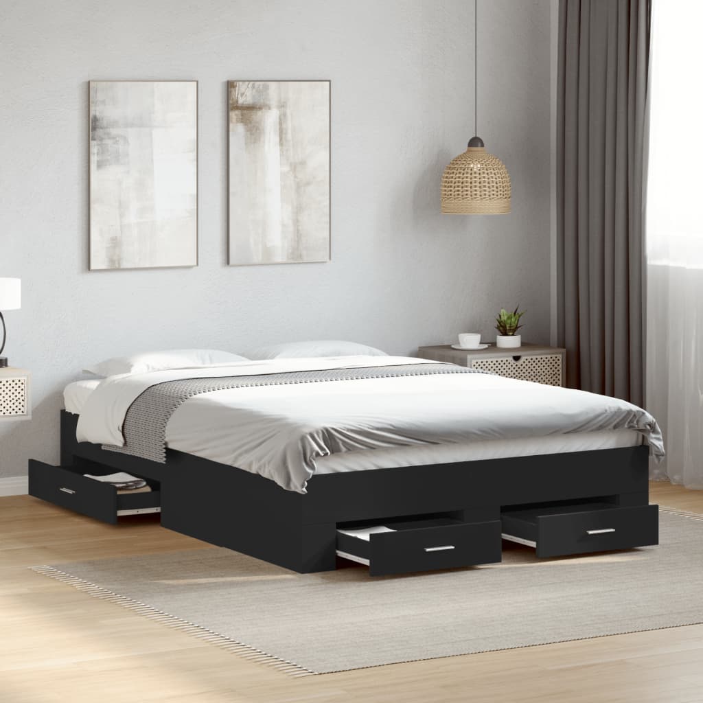 Okvir kreveta s ladicama crni 135 x 190 cm konstruirano drvo