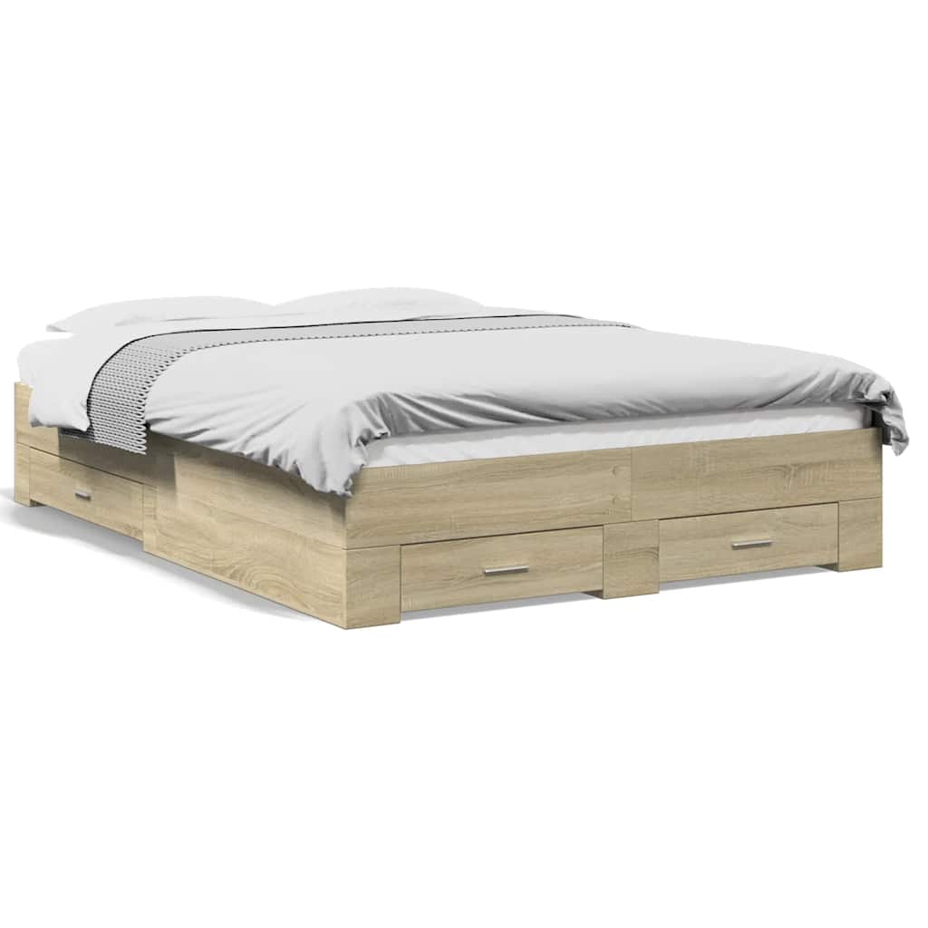 Okvir za krevet s ladicama boja hrasta 135x190 cm drveni