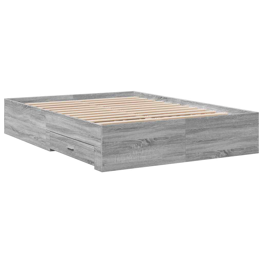 Okvir za krevet s ladicama boja sivog hrasta 135x190 cm