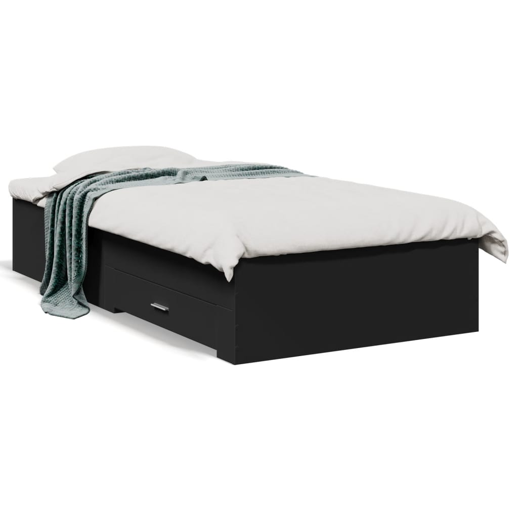 Okvir kreveta s ladicama crni 75 x 190 cm konstruirano drvo