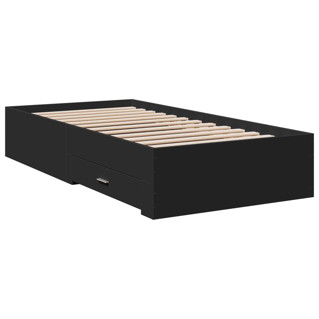 Okvir kreveta s ladicama crni 75 x 190 cm konstruirano drvo
