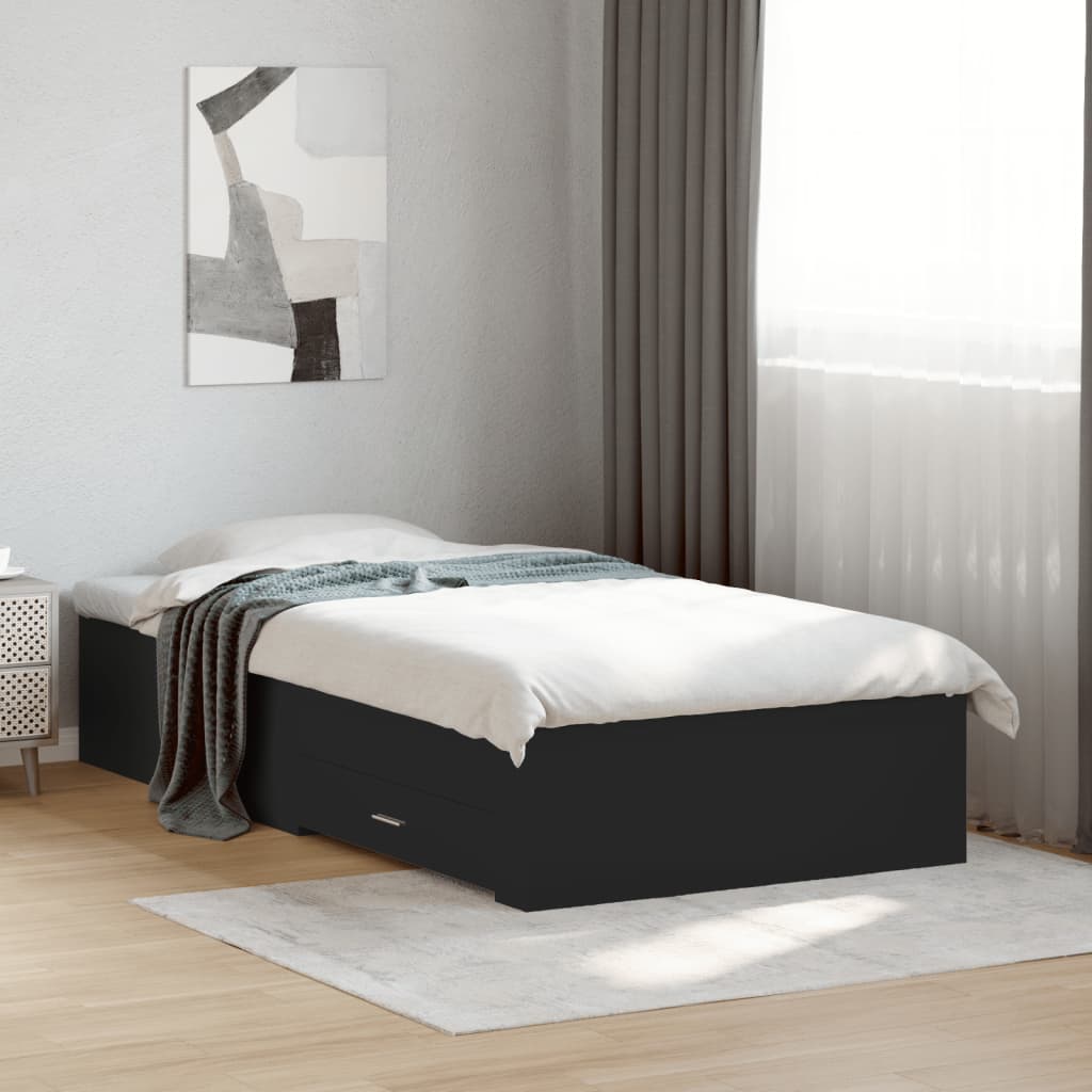Okvir kreveta s ladicama crni 75 x 190 cm konstruirano drvo