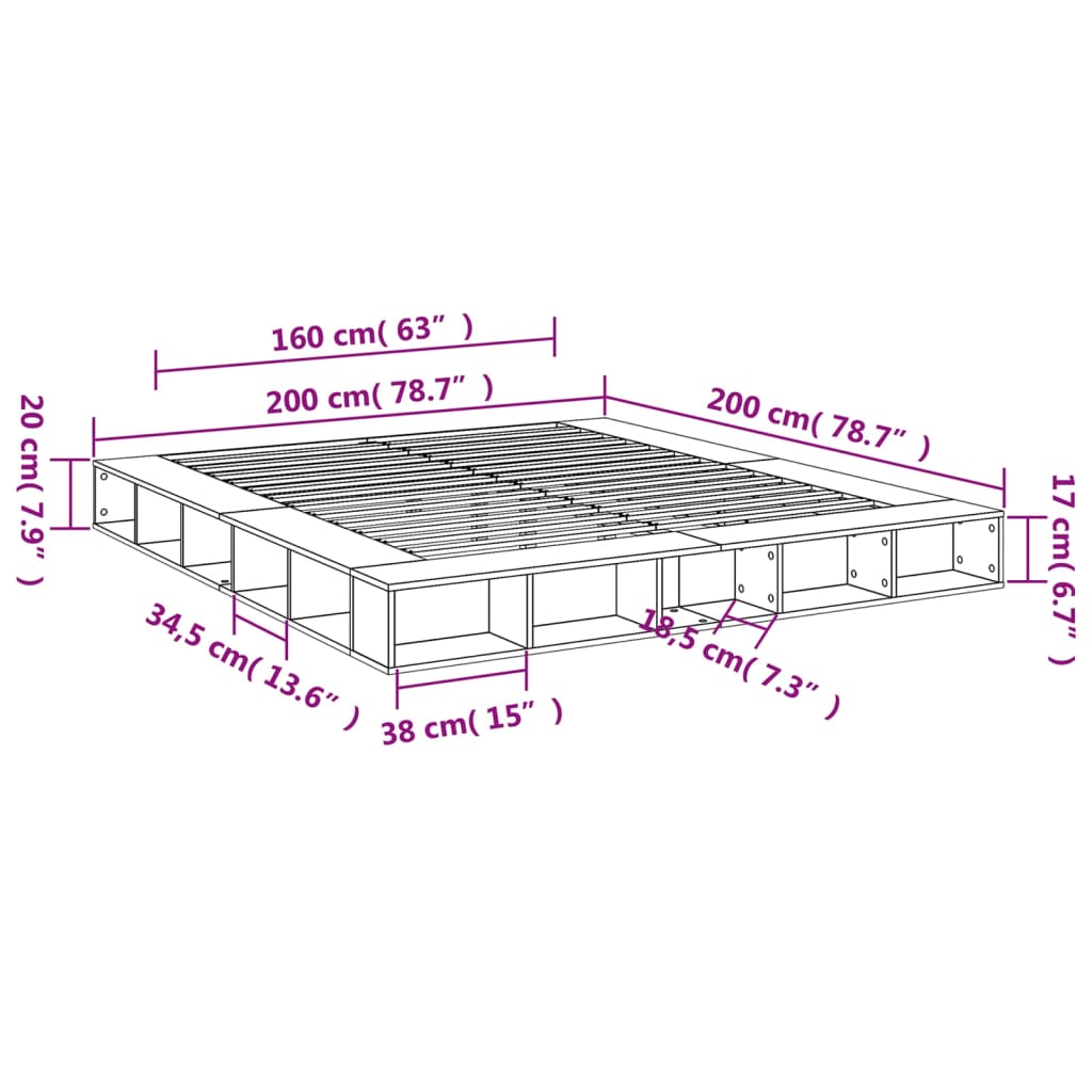 Okvir za krevet bijeli 200 x 200 cm od konstruiranog drva