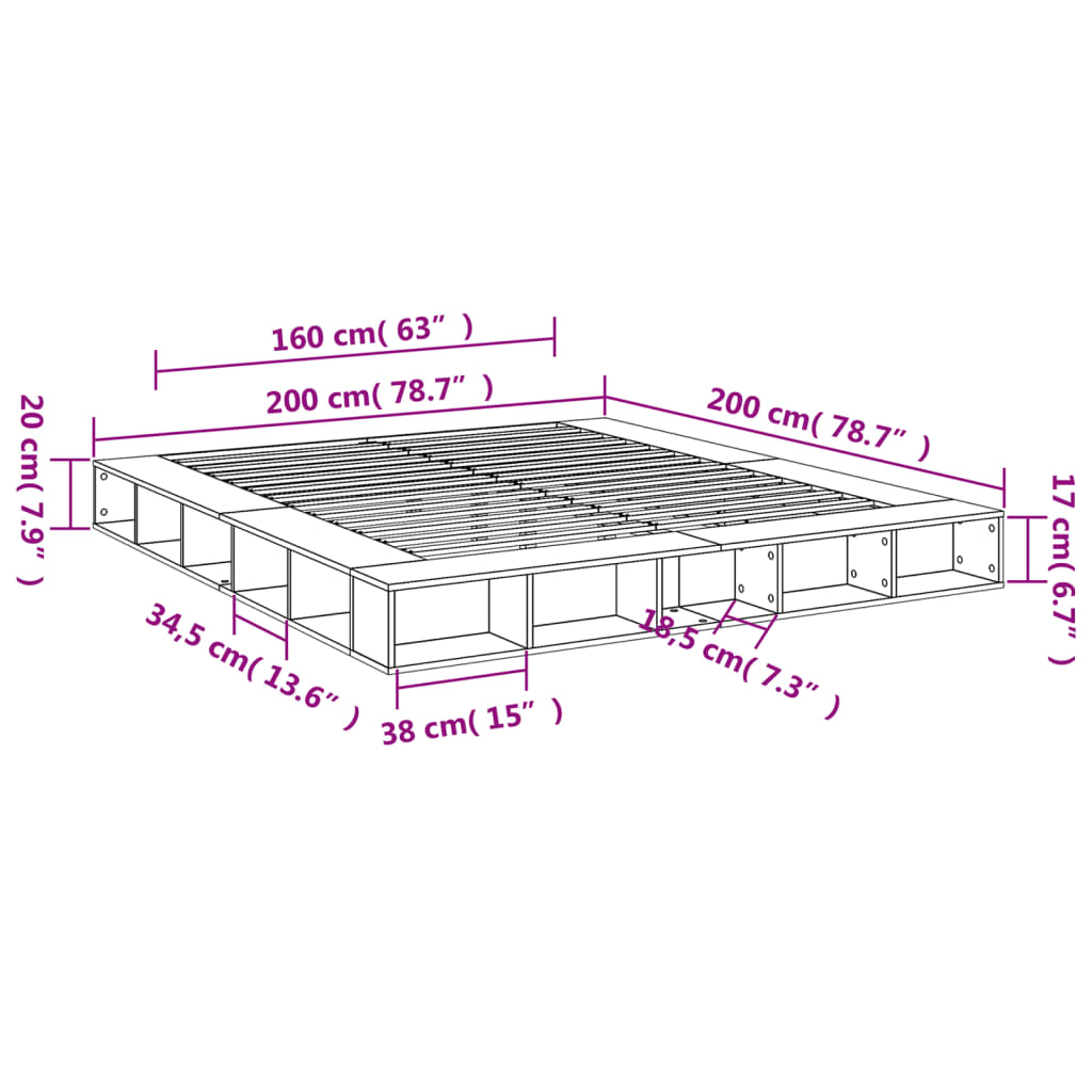 Okvir za krevet boja hrasta 200x200 cm od konstruiranog drva