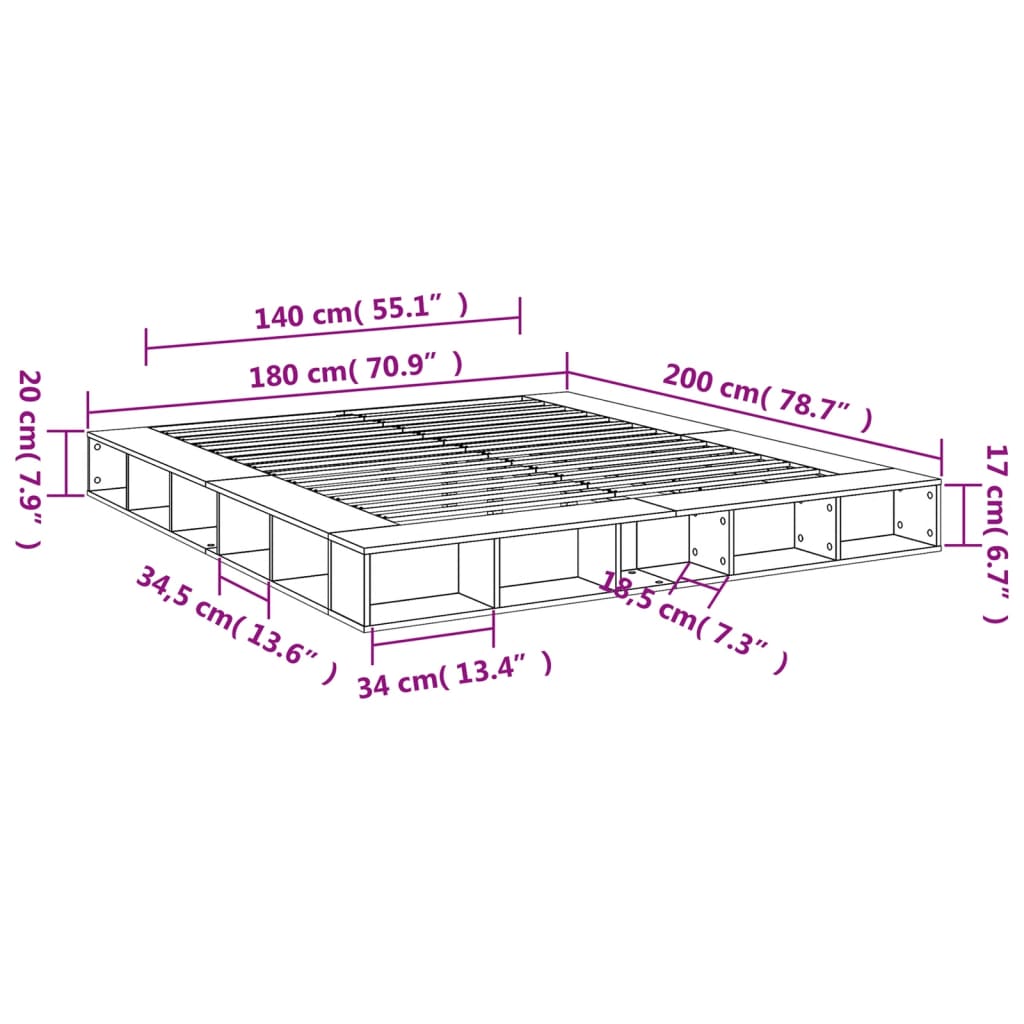 Okvir za krevet bijeli 180 x 200 cm konstruirano drvo