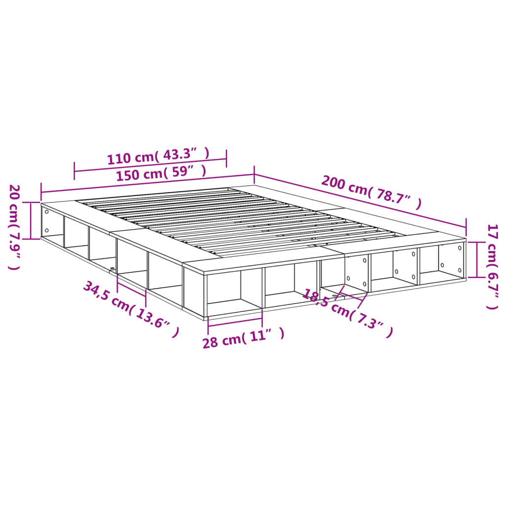 Okvir za krevet bijeli 150x200 cm konstruirano drvo