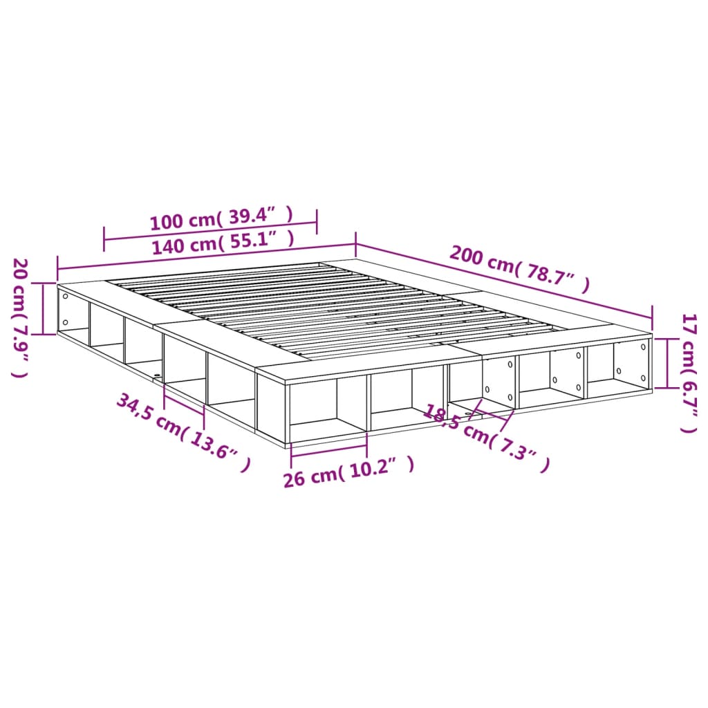 Okvir za krevet boja hrasta 140 x 200 cm konstruirano drvo