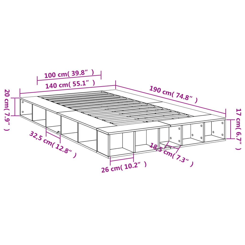 Okvir za krevet boja hrasta 140x190 cm od konstruiranog drva