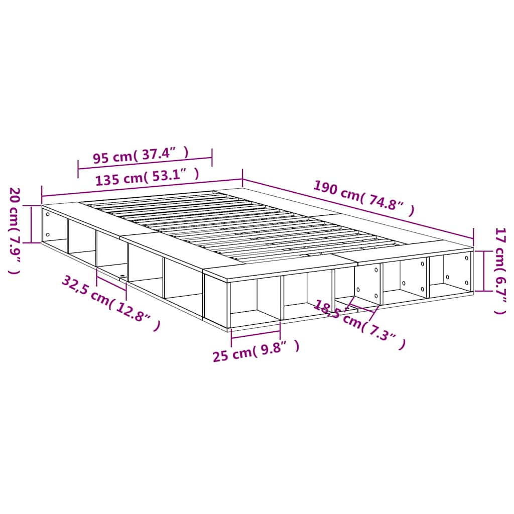 Okvir za krevet bijeli 135x190 cm konstruirano drvo