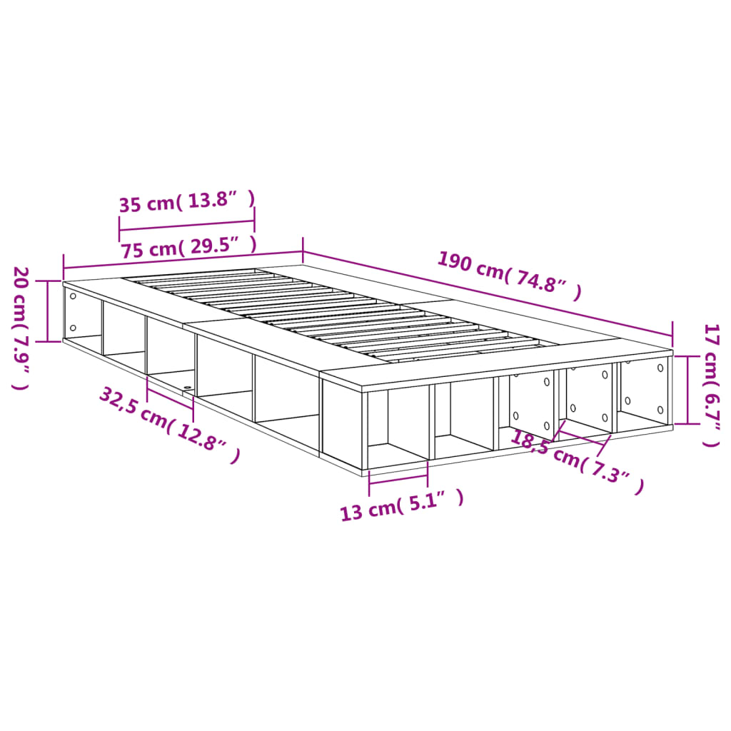 Okvir za krevet smeđi hrast 75x190 cm konstruirano drvo