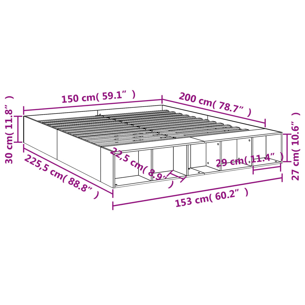Okvir za krevet bijeli 150x200 cm konstruirano drvo