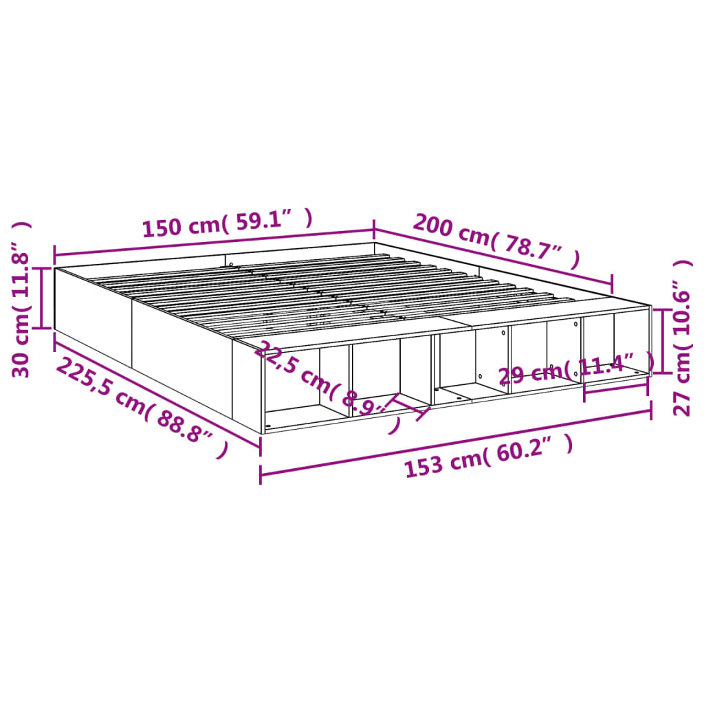Okvir kreveta boja betona 150x200 cm od konstruiranog drva