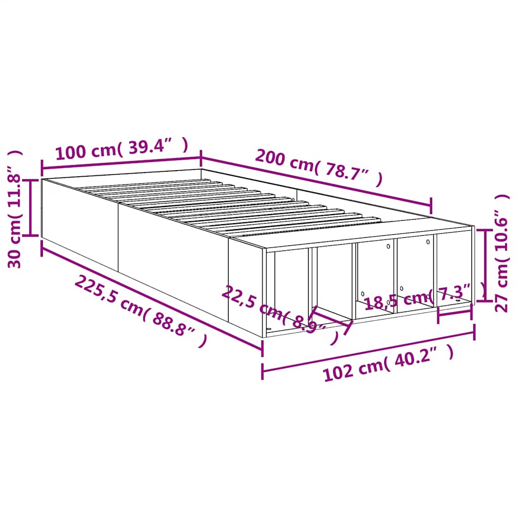 Okvir za krevet crni 100x200 cm konstruirano drvo