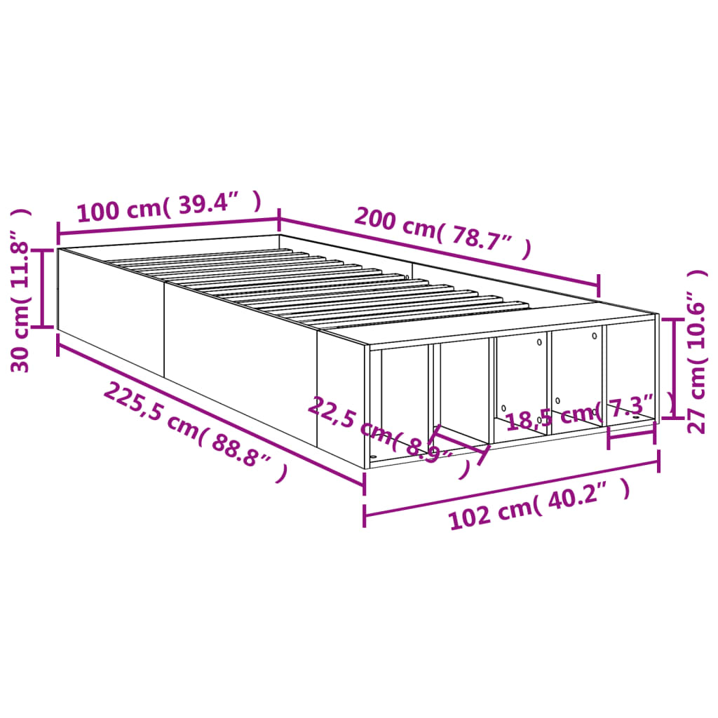 Okvir za krevet boja hrasta 100x200 cm od konstruiranog drva