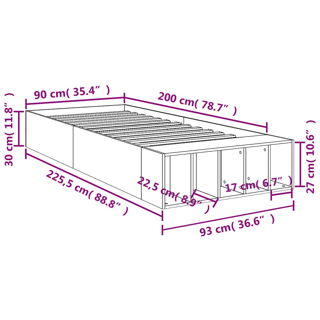 Okvir za krevet boja hrasta 90x200 cm konstruirano drvo
