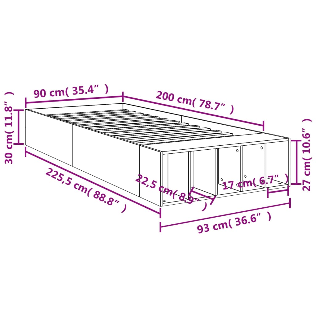 Okvir za krevet smeđi hrast 90 x 200 cm od konstruiranog drva