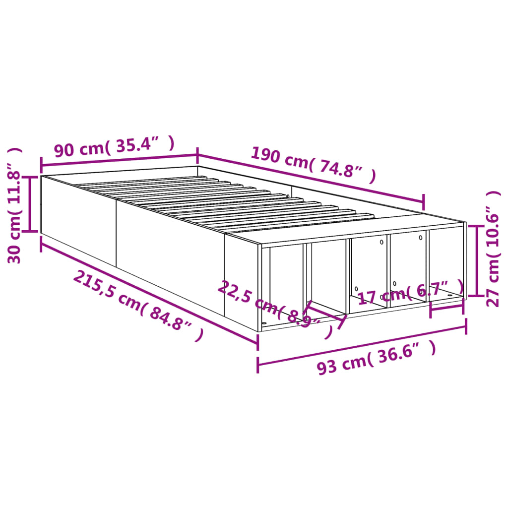 Okvir za krevet boja hrasta 90 x 190 cm od konstruiranog drva
