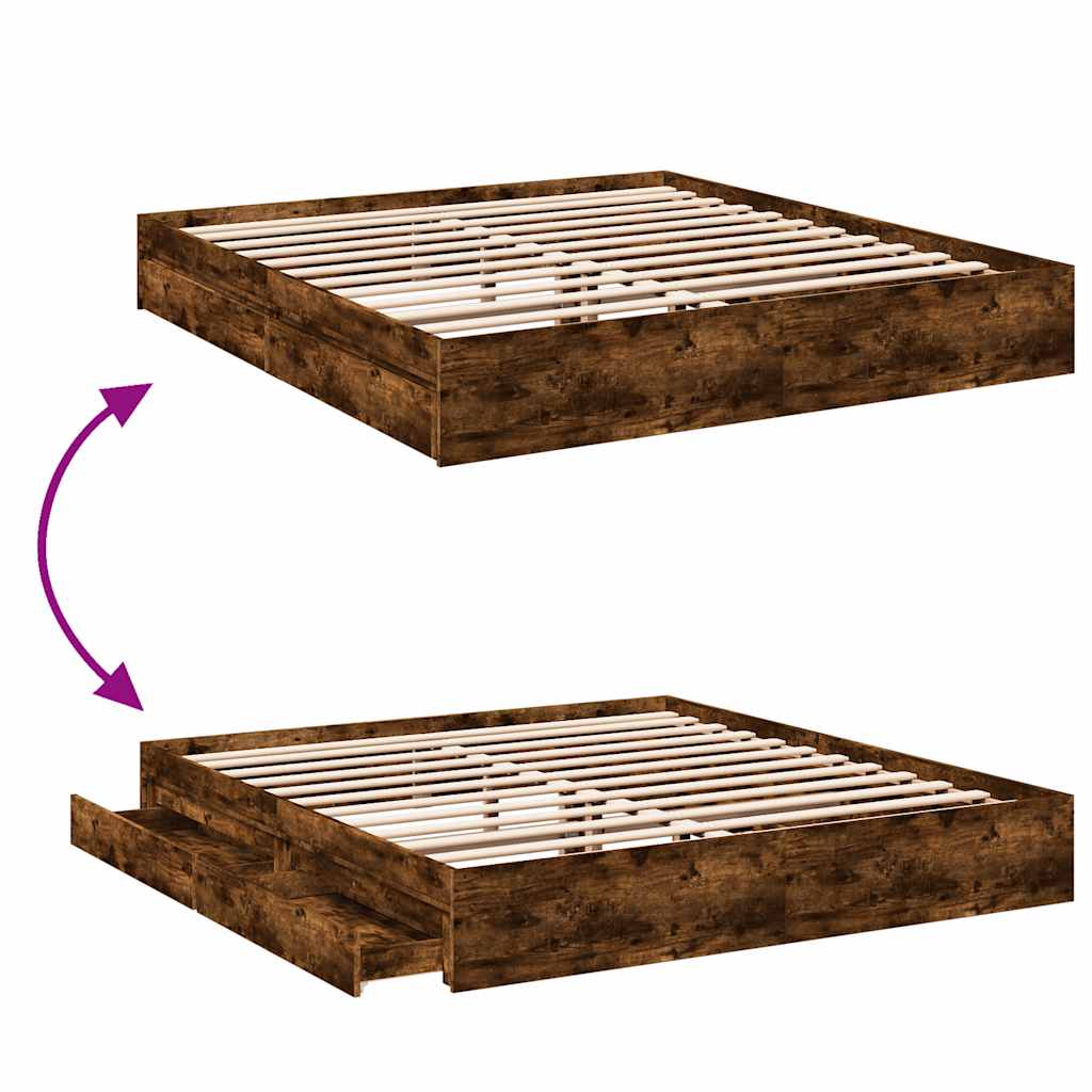 Okvir kreveta s ladicama boja hrasta 200x200 cm