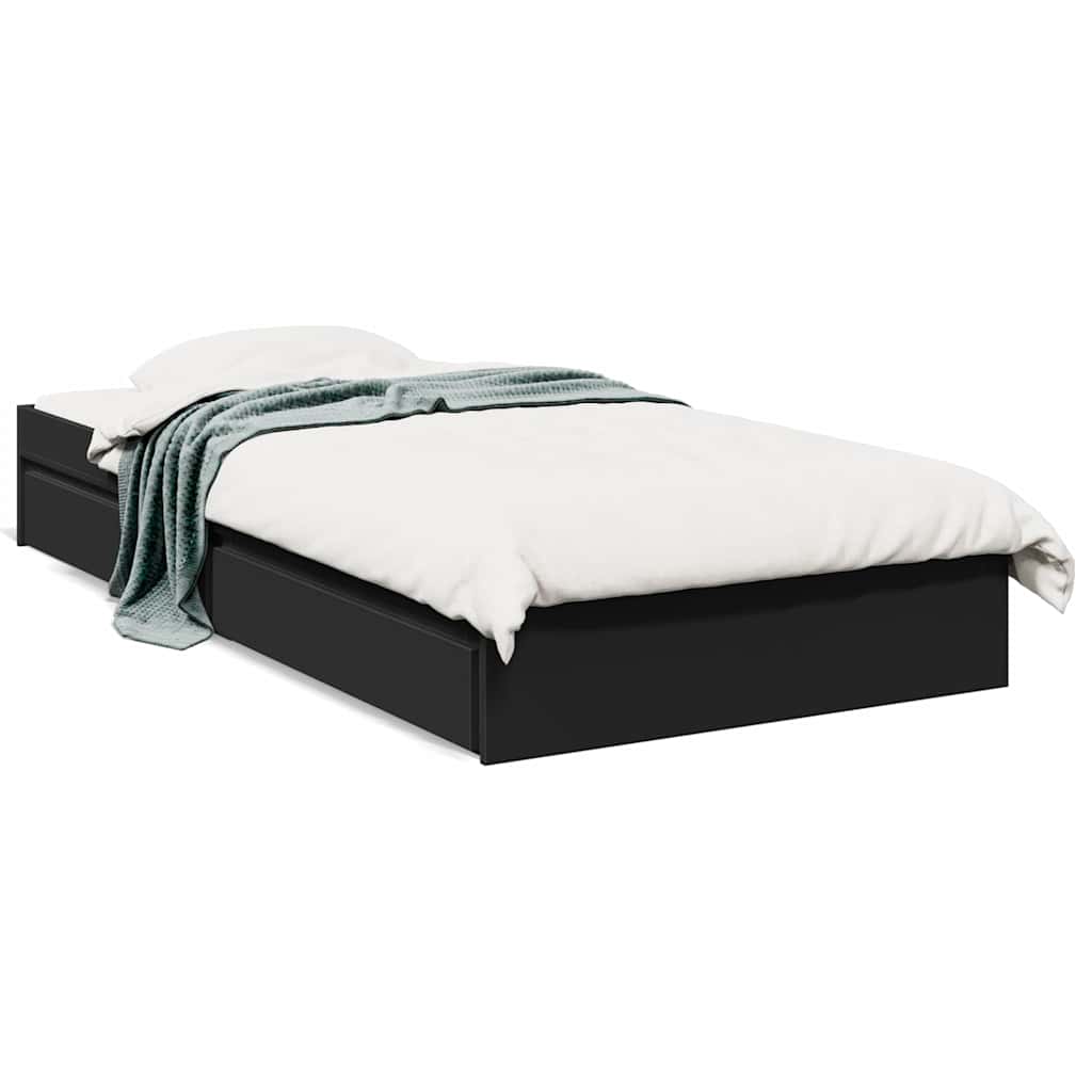 Okvir kreveta s ladicama crni 75 x 190 cm konstruirano drvo