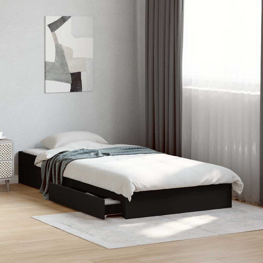 Okvir kreveta s ladicama crni 75 x 190 cm konstruirano drvo