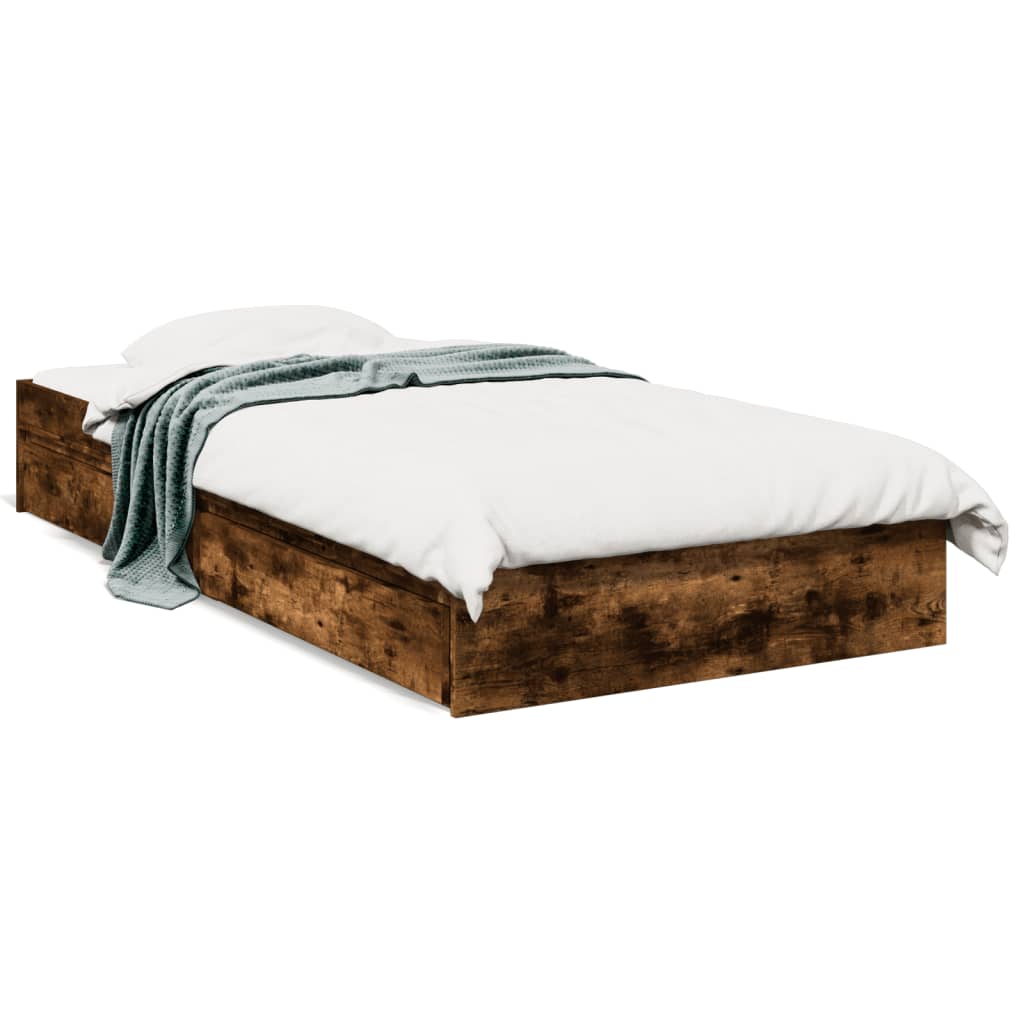 Okvir kreveta s ladicama boja dimljenog hrasta 75x190 cm drveni