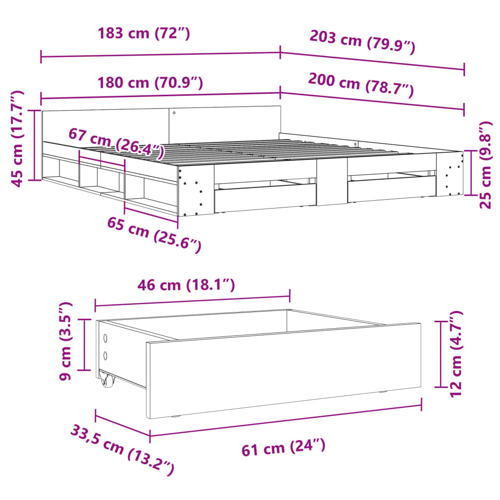 Okvir za krevet s ladicama boja hrasta 180x200 cm
