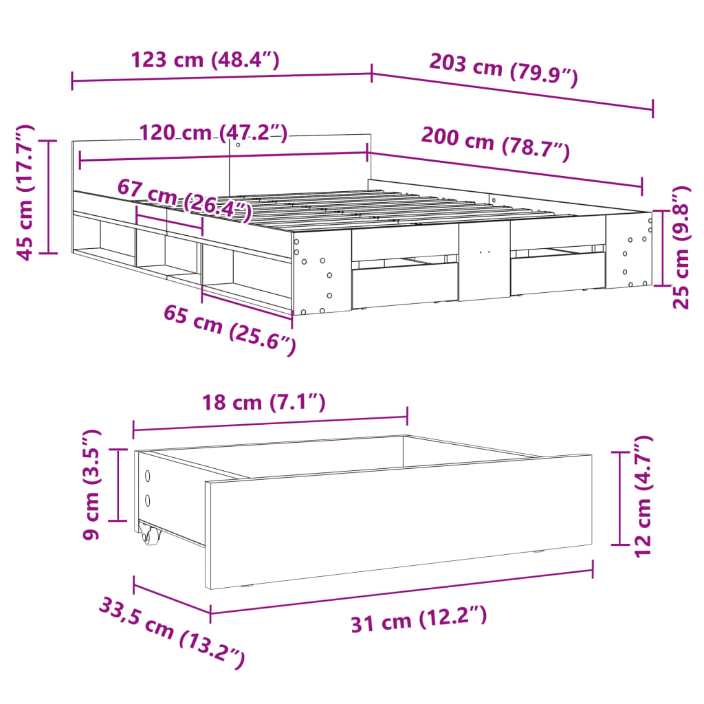 Okvir kreveta s ladicama boja hrasta 120x200 cm