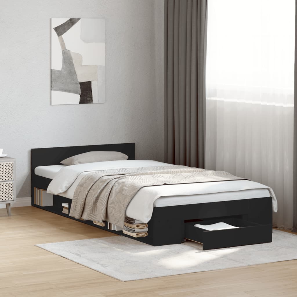 Okvir kreveta s ladicom crni 90 x 190 cm konstruirano drvo