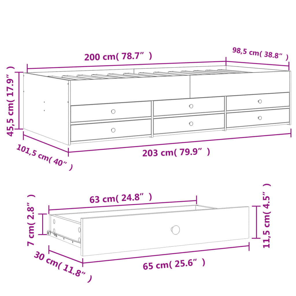 Dnevni krevet s ladicama bez madraca boja hrasta 100x200 cm