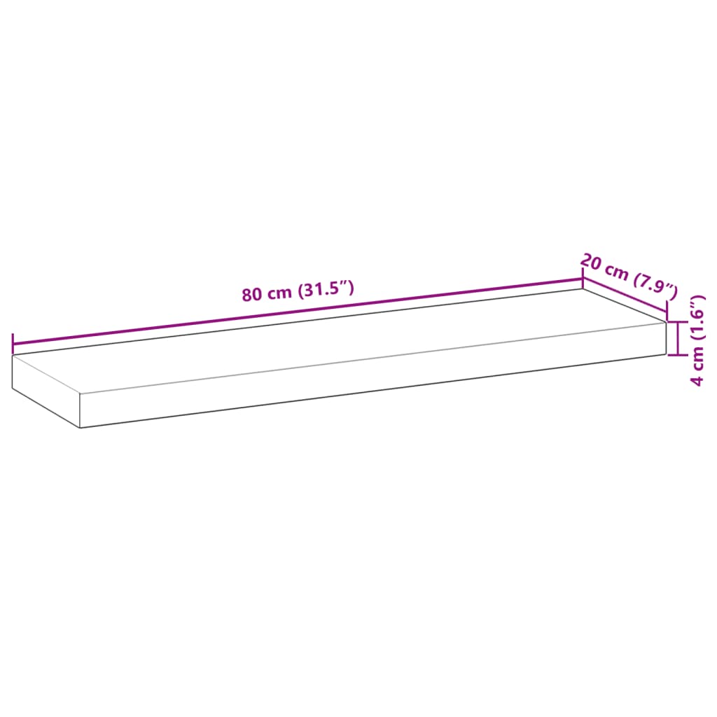 Plutajuće police 2 kom 80x20x4 cm Neobrađeno puno drvo akacije