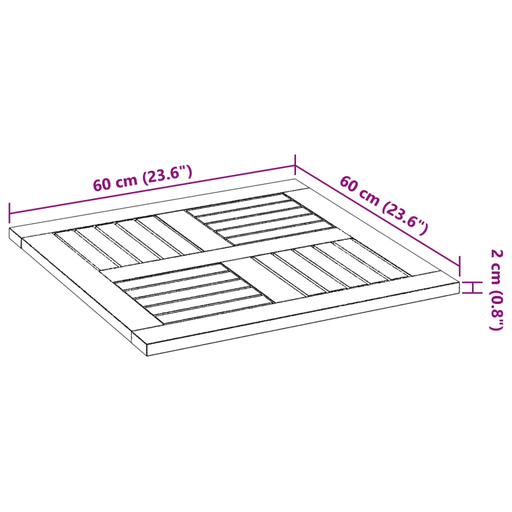 Stolna ploča 60x60x2 cm četvrtasta od masivnog drva bagrema