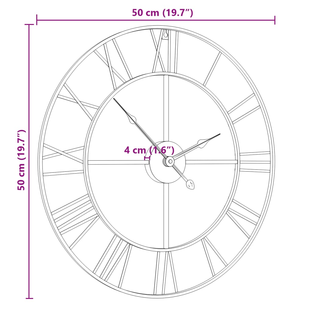 Zidni sat crni Ø 50 cm željezni