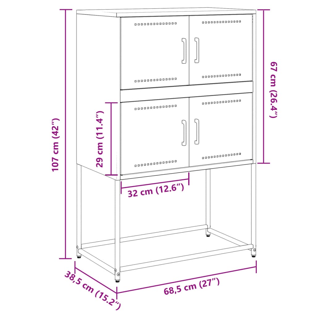 Komoda maslinastozeleni 68,5x38,5x107 cm čelična