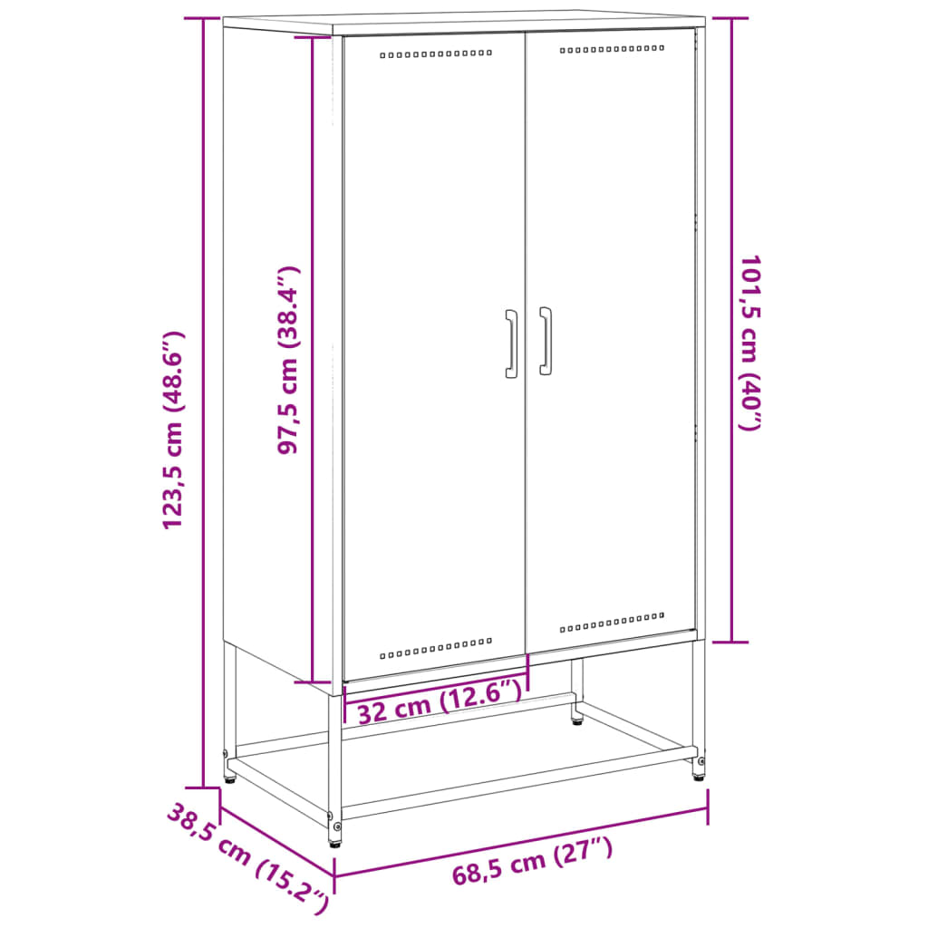 Visoka komoda crna 68,5 x 38,5 x 123,5 cm čelična