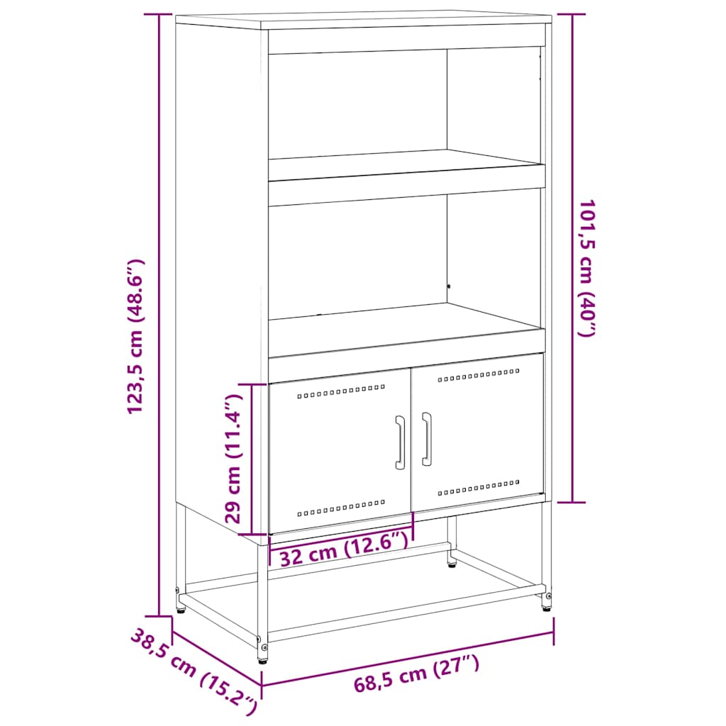 Visoka komoda ružičasta 68,5 x 38,5 x 123,5 cm čelična