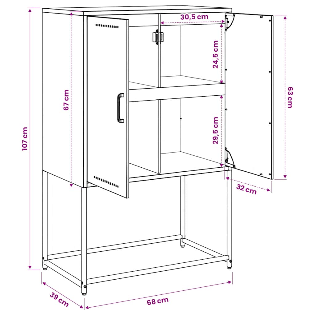 Visoka komoda antracit 68,5x38,5x107 cm čelična