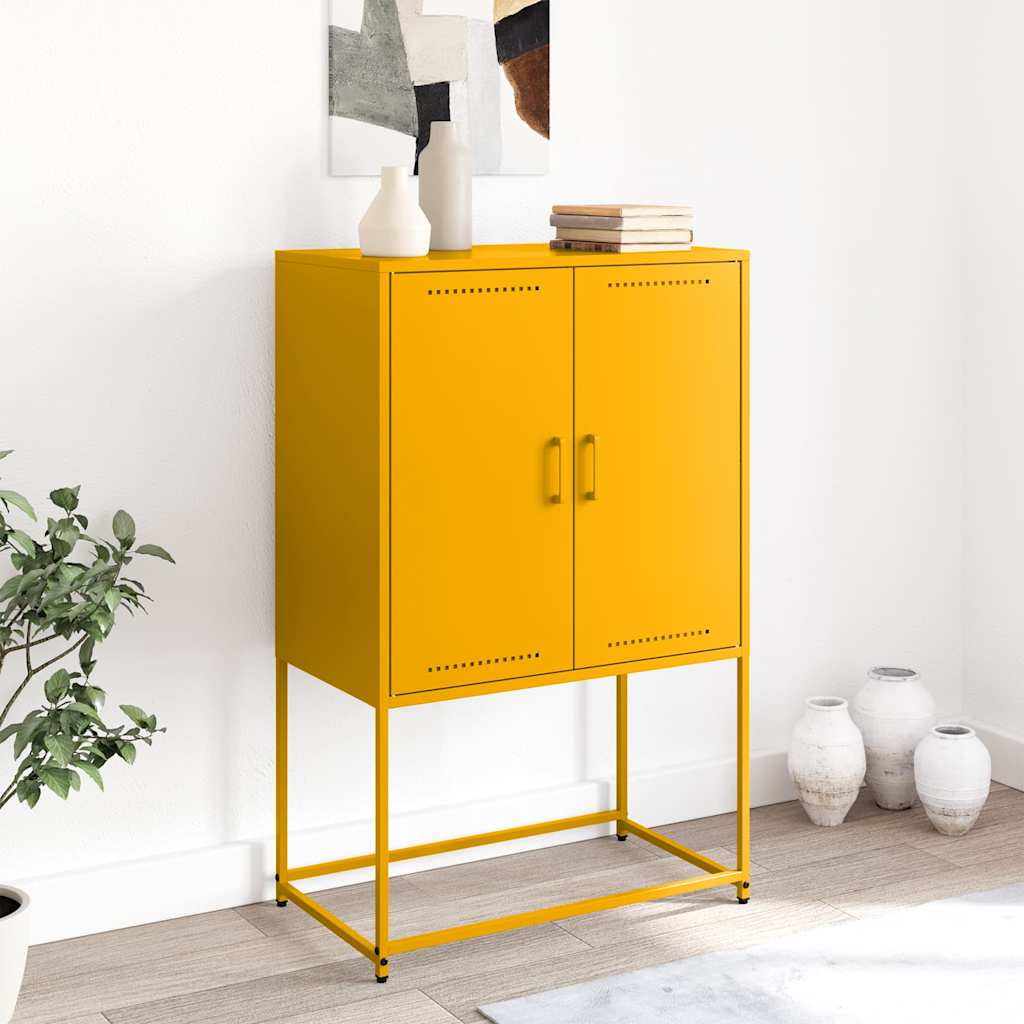 Visoka komoda boja senfa 68,5x38,5x107 cm čelična